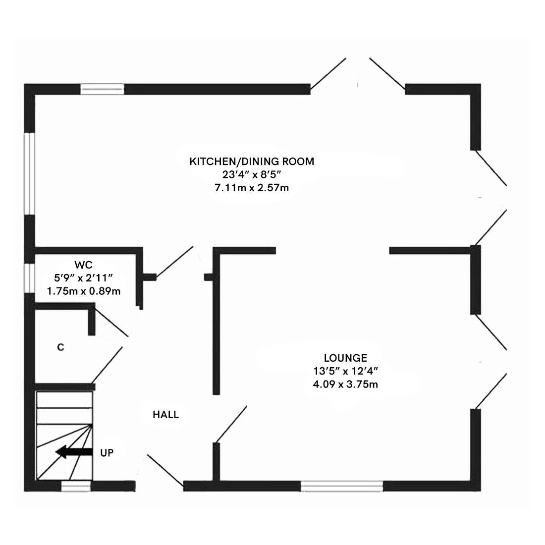 Plot 14 ground floor plan Oakley Gardens Development - Dion Homes - London, Surrey NT1 3GJ